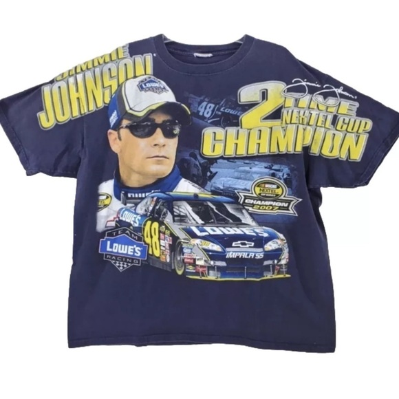 Vtg Jimmie Johnson TShirt Black Chase AOP 2007 Nextel Cup 2 Time Champion Men XL - Picture 3 of 16